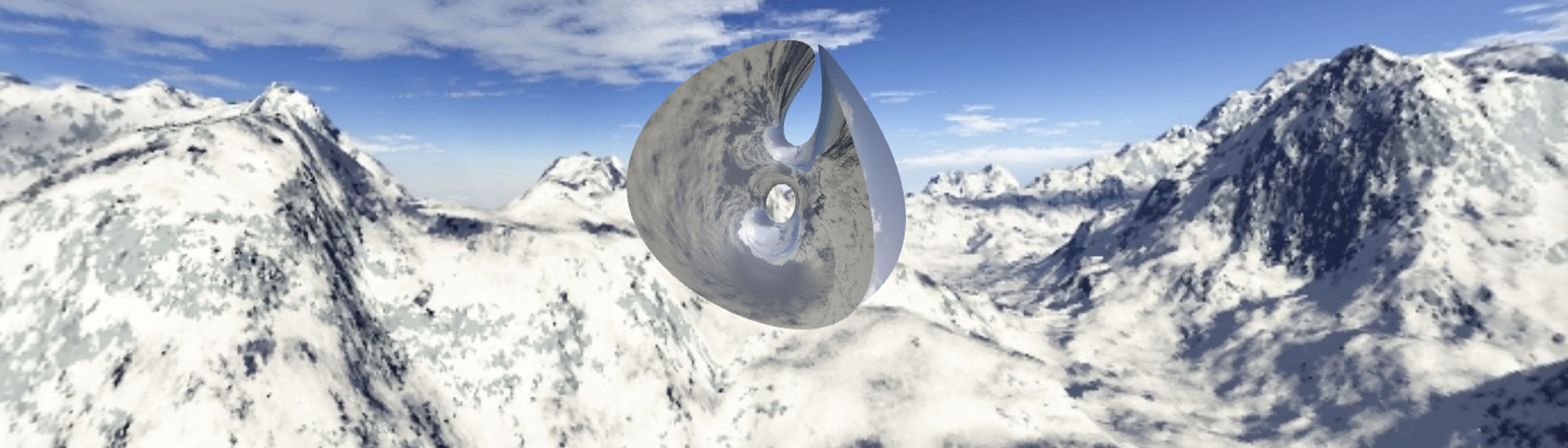 Mathematical shape on the background of mountains and sky.