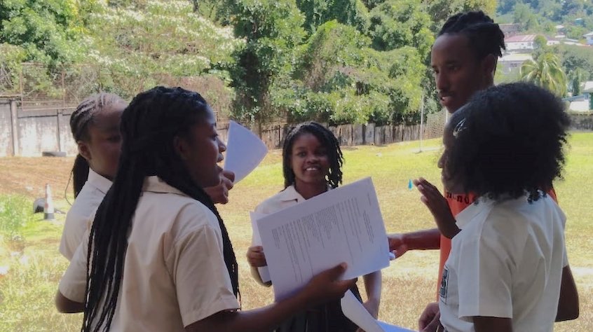 Students at San Juan North Secondary School rehearsing a scene from The Free Period