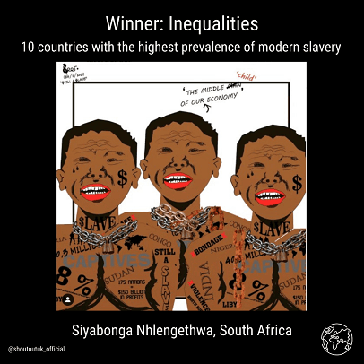 Cartoon winner Inequalities by Siyabonga Nhlengethwa, South Africa