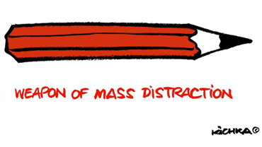 cartoon depicting weapon of mass distraction drawn by kichka
