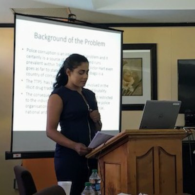 Nirmala Sookoo (UWI St Augustine) presenting a paper on 'Quantative Analysis of Police Corruption in Trinidad and Tobago'
