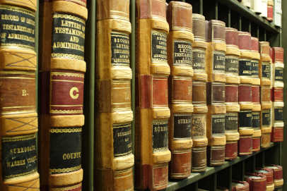Old law books on a library shelf
