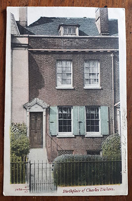 Postcard featuring a picture of the Dickens Birthplace Museum in Portsmouth