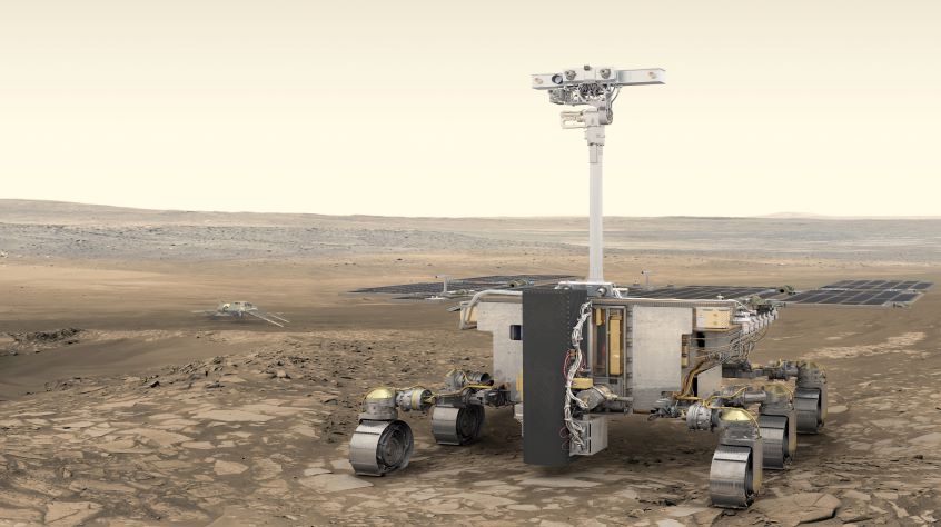 Image of the ExoMars Rover as it may look traversing the planet Mars