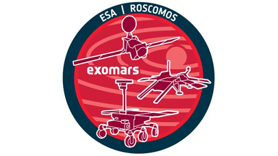ExoMars official logo illustrated with the Rover on a red planet background