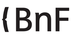 Logo for Bibliothèque nationale de France featuring black text 'BNF' with left-hand bracket on white background