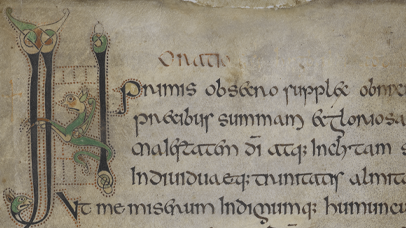 An insular manuscript with illustrated corner capital letter