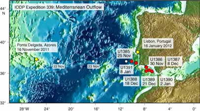 Location map for Expedition 339 - Mediterranean Outflow