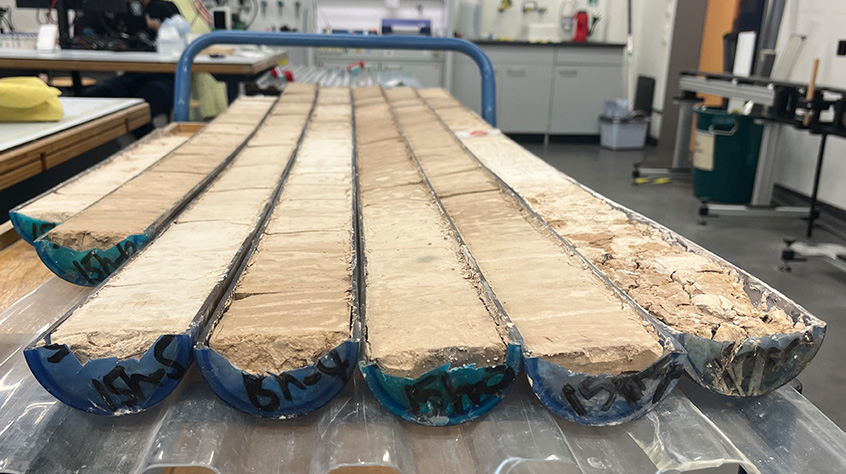 A trolley with sediment cores