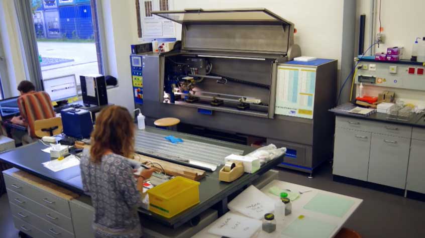 People working in a petrophysics lab