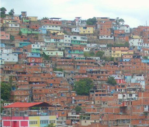 A view of colourful houses on a hill