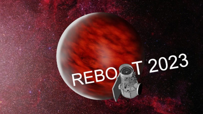 Outer space red planet with REBOOT 2023