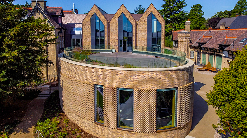 Brookfield House, external shot looking down, ULSB University of Leicester.
