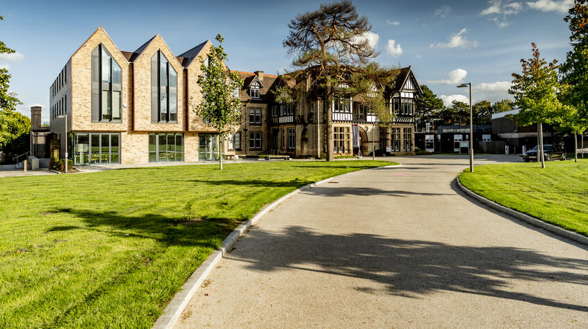 Long distance view of Brookfield House, University of Leicester