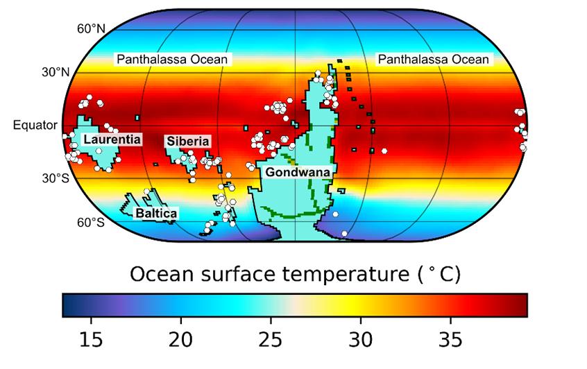 Global map showing ocean surface temperature