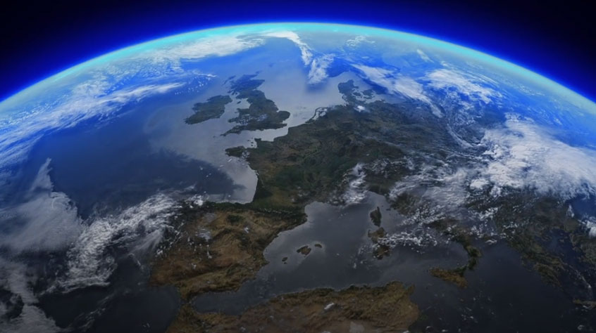 Satellite view of the UK and Europe from space.