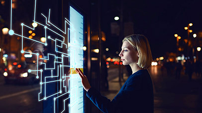 abstract image of woman interacting with digital interface