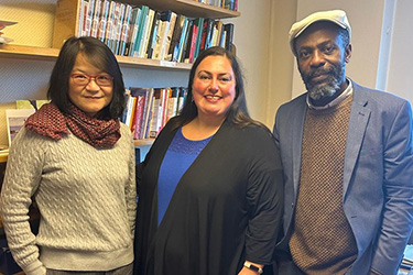 Professor Yan Ying with Michelle Harrison and Ambrose Musiyiwa