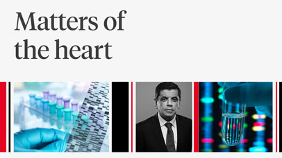Professor Sir Nilesh Samani in a picture montage with test tubes