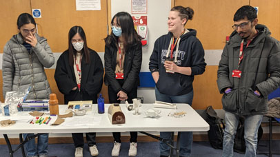 Museum Studies students taking part in engagement activities in the reception area at Glenfield Hospital Leicester 