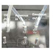 The set-up mixing aquous and oil phases into a reverse emulsion