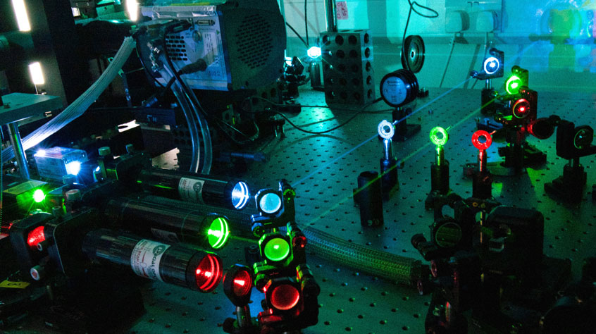 Lights and machinery on the floor of a lab