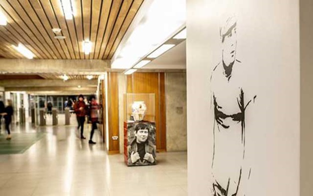 Joe Orton mural in the David Wilson library