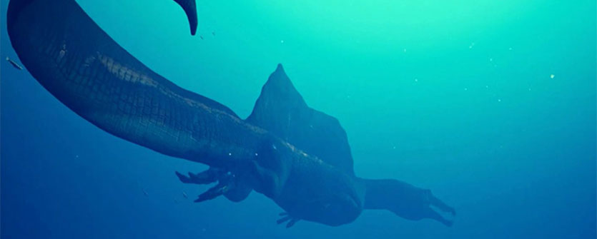 Spinosaurus swimming through the sea