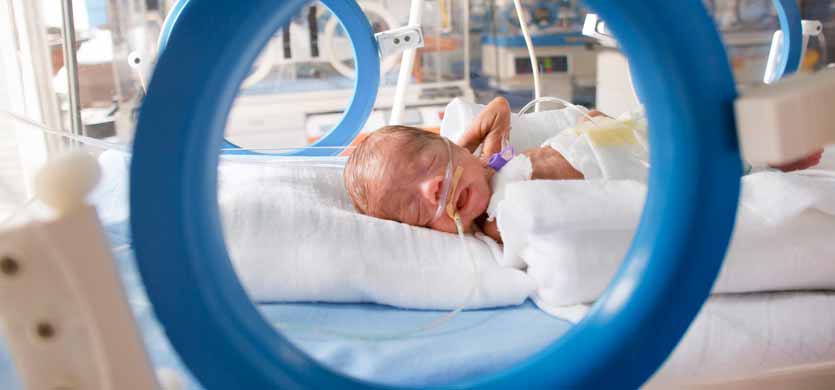 Pre-term baby in an incubator