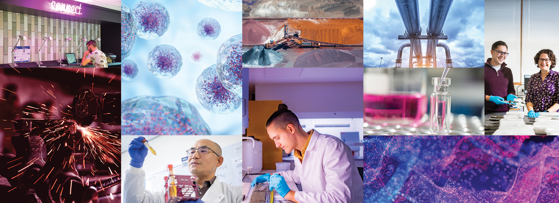 Montage of stills encompassing all related to molecules and materials