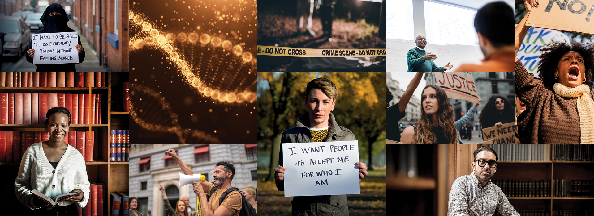 Montage of stills encompassing all related to social justice