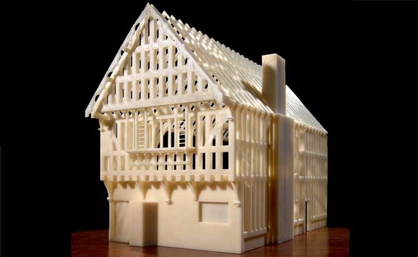 The reconstructed model of the Blue Boar Inn, produced on a 3D printer.
