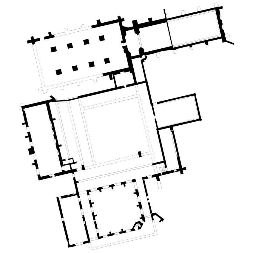 Plan of the Franciscan friary at Walsingham in Norfolk, a fairly standard friary layout.