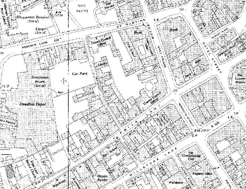 Extract from the 1955 25 OS map showing the Grey Friars area.