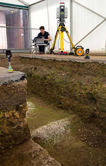A terrestrial laser scanner maps the exact shape of the grave.