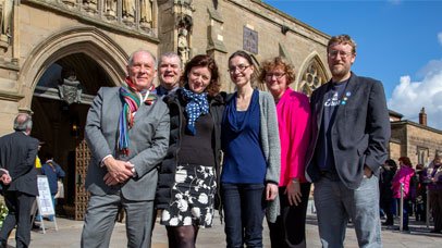 The Richard III project team outside Leicester Cathedral