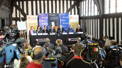 Members of the Richard III discovery team in a press conference at the Guildhall, Leicester.