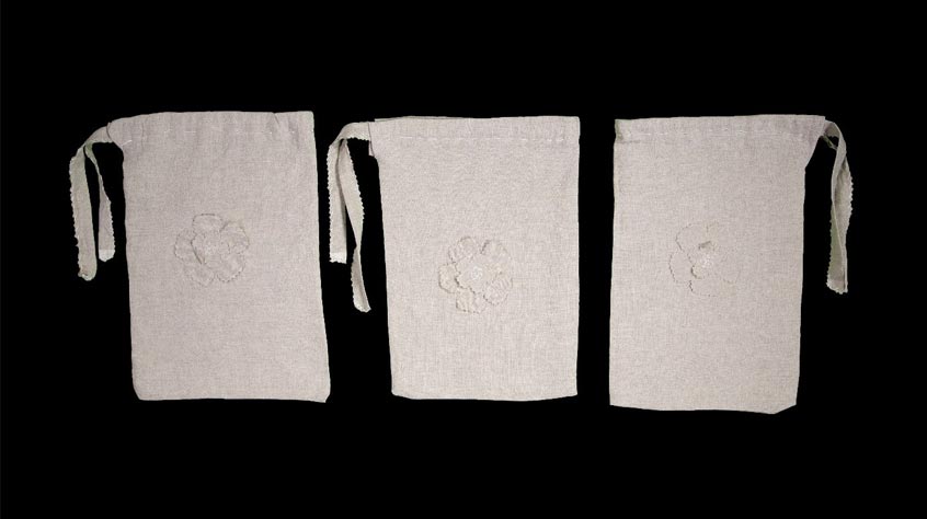 Linen bags made by pupils of the Richard III Infant’s School in Leicester
