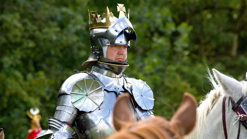 A re-enactor wearing armour