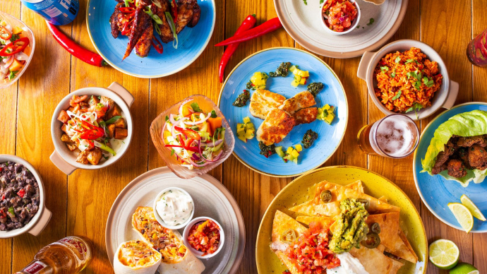 Plates of food on a table