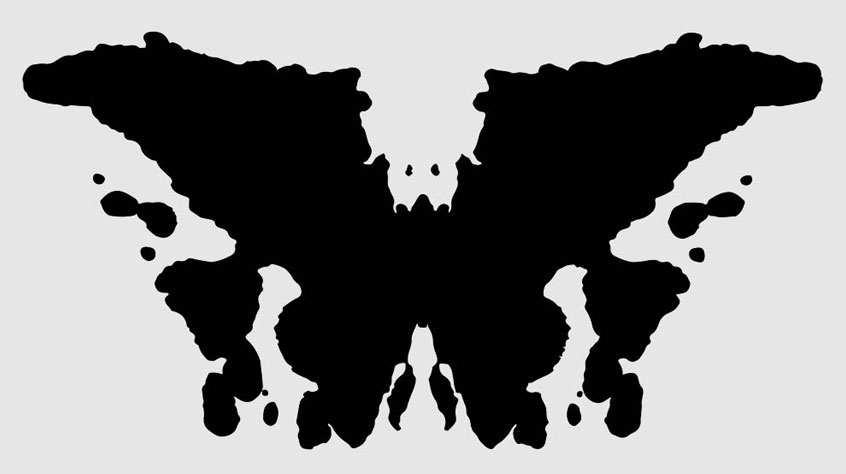 Grey background, with a black illustration of a butterfly. 