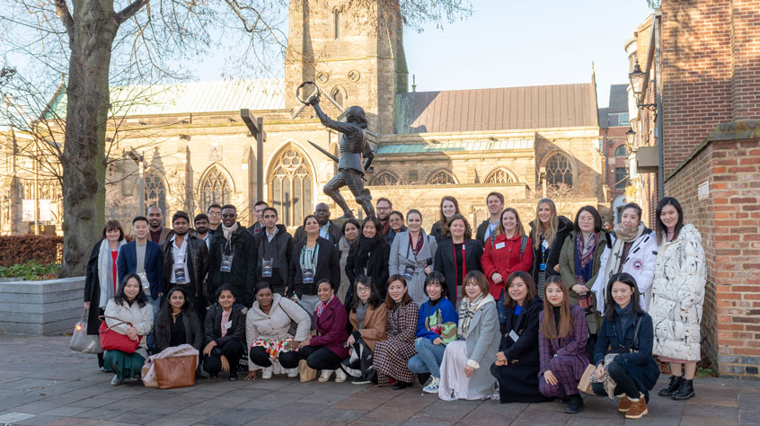 University of Leicester agent conference delegates December 2019, taken outside the King Richard III statue at Leicester City Cathedral. In August 2012, the University of Leicester played a leading role in discovering the remains of King Richard III and solved the 500-year-old mystery of Richard III’s remains.