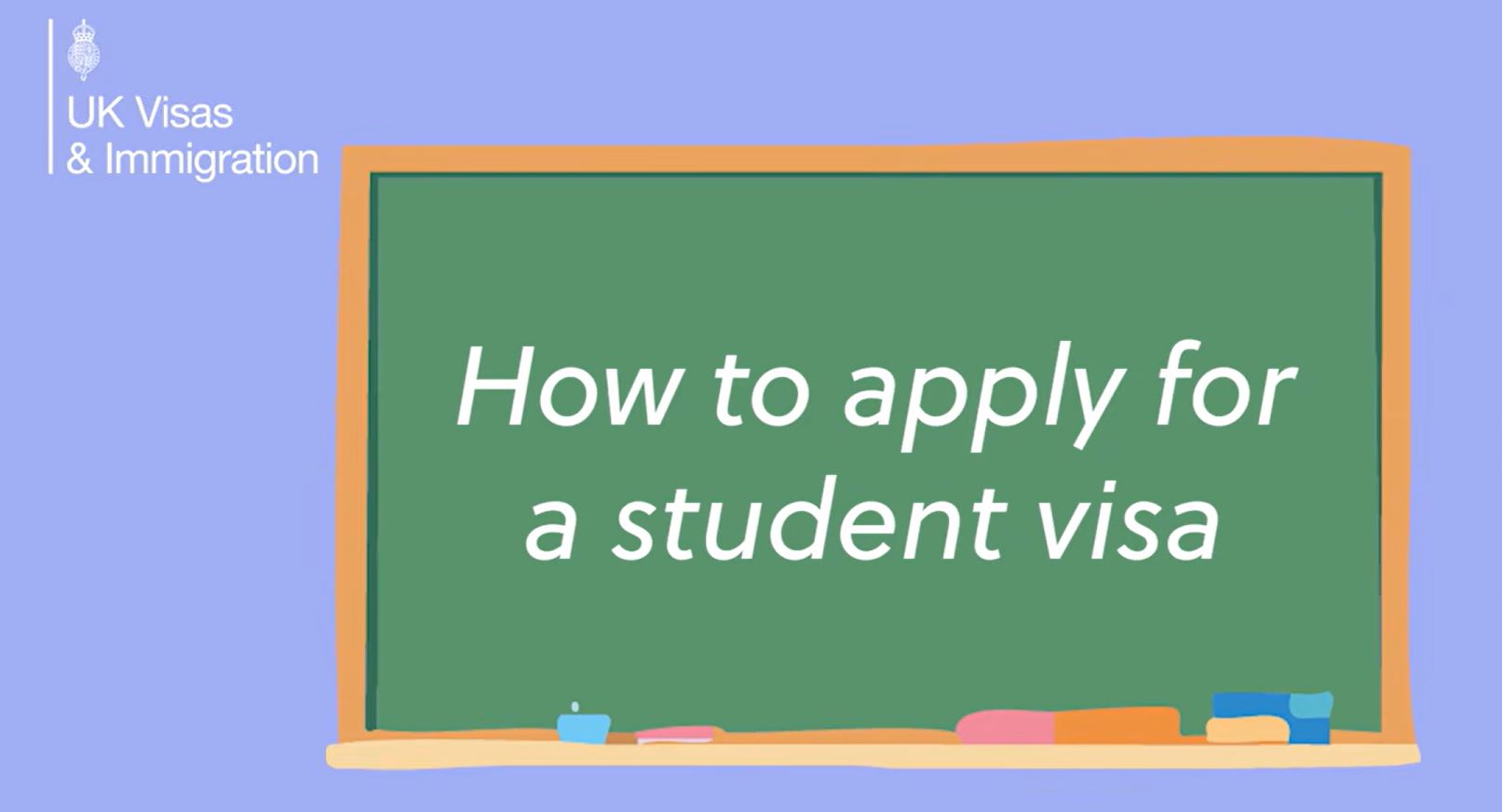 Chalkboard with writing, how to apply for a student Visa.