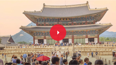 Temple in South Korea with video play button 