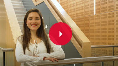 Student posing for the camera in the George Davies Centre