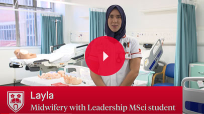 Layla speaks to camera about the Midwifery with Leadership MSci course
