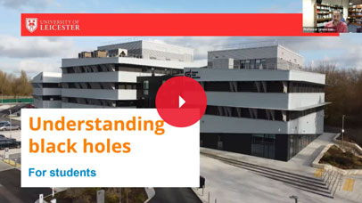 Powerpoint slide with an image of Space Park Leicester and a textbox which reads 'understanding black holes'