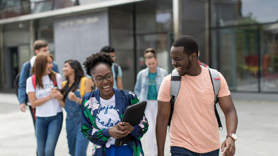 Students walking from the library