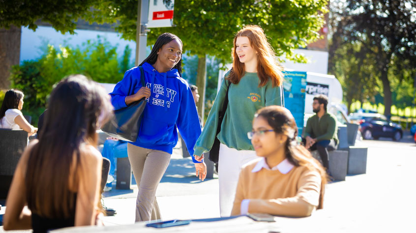 Students walking through campus