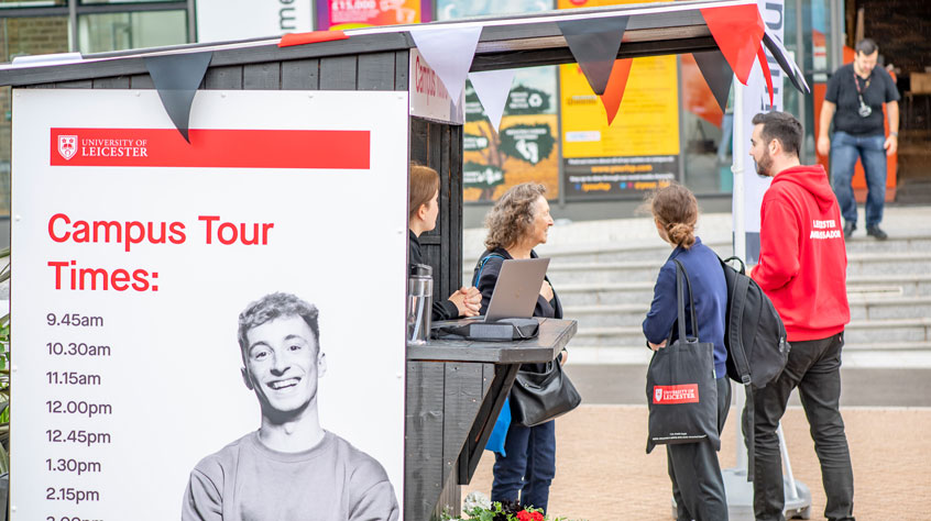 Campus tours hut on University of Leicester campus